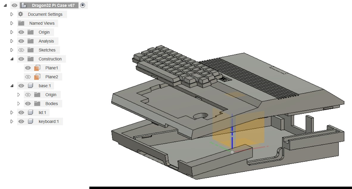 Exploded view of the three part case for the Raspberry Pi 1B