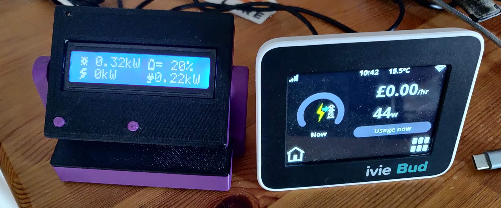 Version 1 of my solar display next to an ivie Bud smart meter display